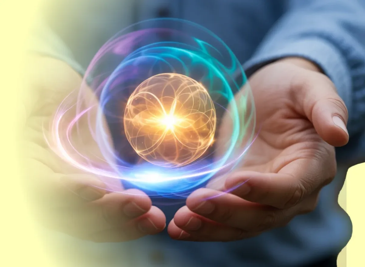 Светящийся энергетический шар в раскрытых ладонях